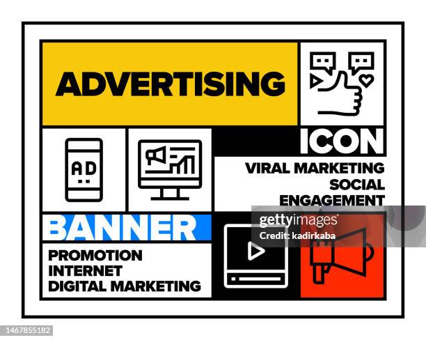 advertising line icon set and banner design - white instagram logo stock illustrations