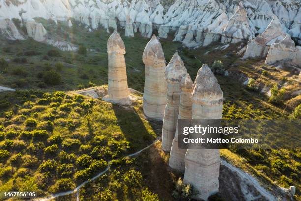 aerial view of the famous fairy chimneys, cappadocia, turkey - phallus shaped stock pictures, royalty-free photos & images