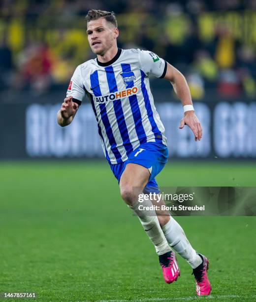 Florian Niederlechner of Hertha BSC in action during the Bundesliga match between Borussia Dortmund and Hertha BSC at Signal Iduna Park on February...