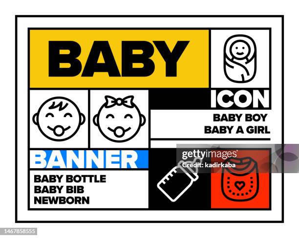 baby line icon set and banner design - changing nappy stock illustrations