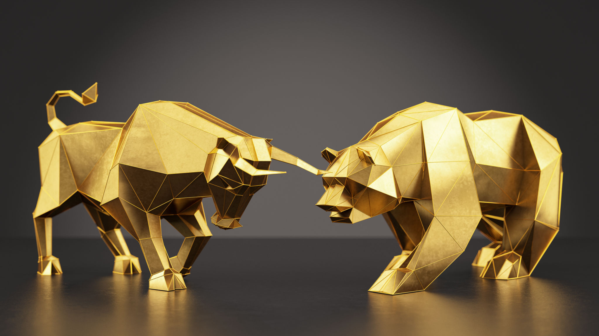 Financial Trade Concept with Golden Bull and Bear on Black Financial Trade Concept with Golden Bull and Bear on Black