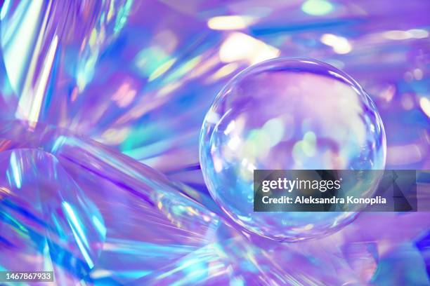 close-up of crystal ball on ethereal light pastel purple, blue holographic background. abstract astrological concept with copy space - symbolism stock photos et images de collection