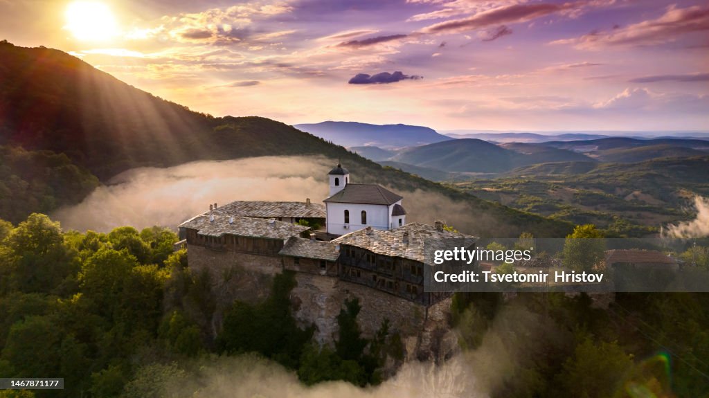 Aerial view of Medieval Glozhene Monastery of Saint George, Lovech region, Bulgaria
