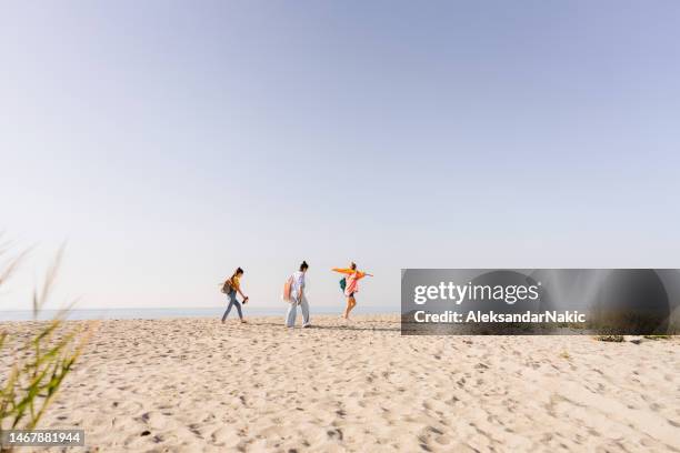 looking for perfect spot on the beach - family holiday europe stockfoto's en -beelden