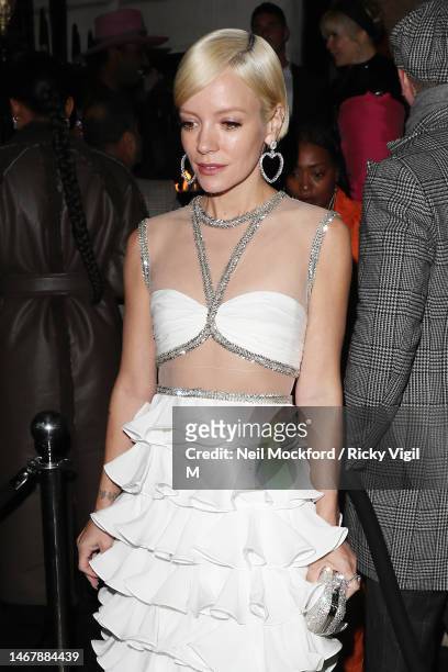 Lily Allen attends the British Vogue And Tiffany & Co. Celebrate Fashion And Film Party 2023 at Annabel's on February 19, 2023 in London, England.