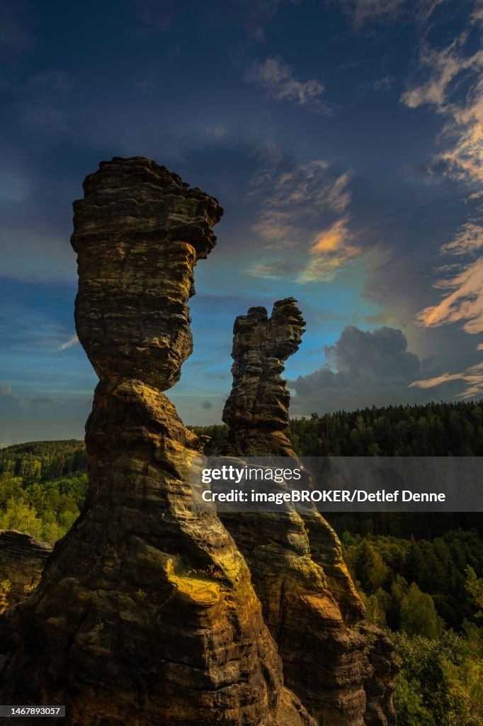 Evening atmosphere at the Hercules Pillars, Bielatal, Saxon Switzerland, Elbe Sandstone Mountains, Saxony, Germany
