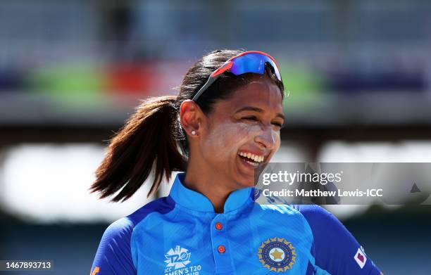Harmanpreet Kaur of India looks on ahead of the ICC Women's T20 World Cup group B match between India and Ireland at St George's Park on February 20,...