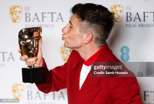 Barry Keoghan, winner of Best Supporting Actor for "The Banshees of Inisherin", poses in the Winners Room at the EE BAFTA Film Awards 2023 at The...