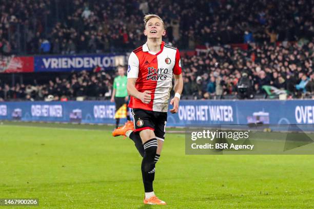 Marcus Pedersen of Feyenoord celebrates the late second goal during the Dutch Eredivisie match between Feyenoord and AZ at Stadion Feijenoord on...