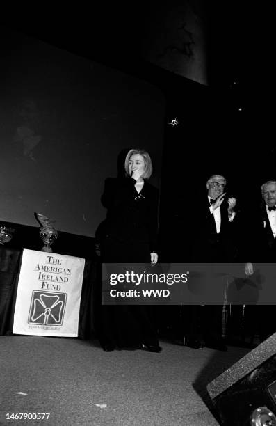 Hillary Rodham Clinton appears onstage during an event at the National Building Museum in Washington, D.C., on March 18, 1996.