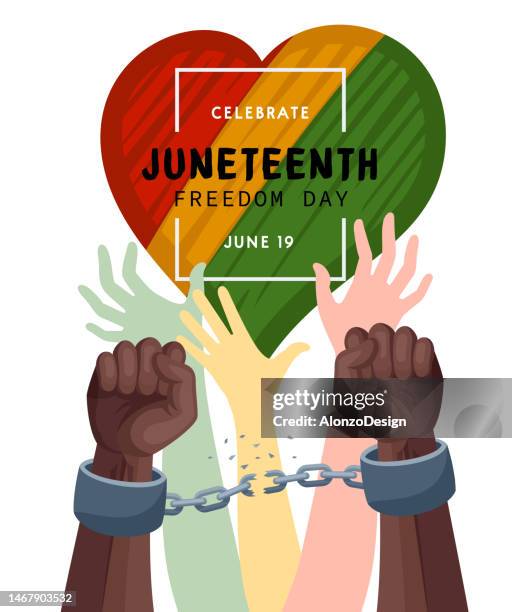 freedom. juneteenth freedom breaking chains. - black power stock illustrations