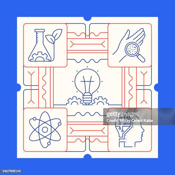 science line icon set and banner design - science technology engineering math stock illustrations