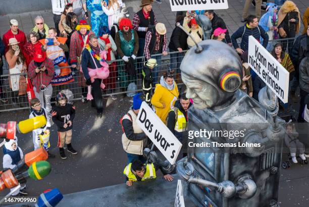 Satiric float that depicts the former US President Donald Trump with the slogan 'The Walking Dead‘ attend the annual Rose Monday carnival parade on...