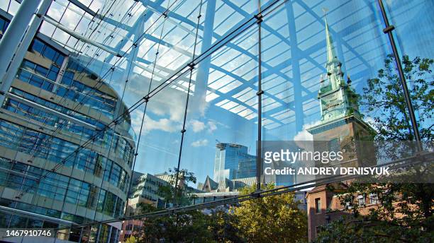 business and religion. financial building and church. london - collection launch street style stock pictures, royalty-free photos & images