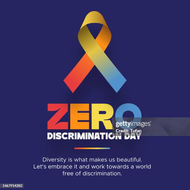 zero discrimination day design - regenbogen-farbband und nulldiskriminierungstag 1. märz vektor - vorurteil stock-grafiken, -clipart, -cartoons und -symbole