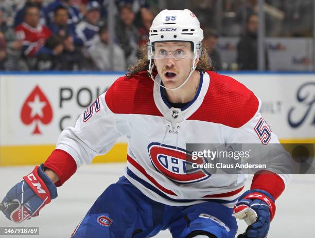 Michael Pezzetta of the Montreal Canadiens skates against the Toronto Maple Leafs during an NHL game at Scotiabank Arena on February 18, 2023 in...