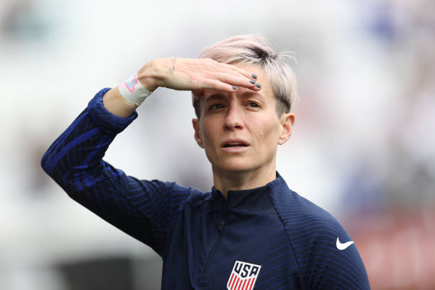 Megan Rapinoe of United States gestures during a 2023 SheBelieves Cup match between United States and Japan at GEODIS Park on February 19, 2023 in...