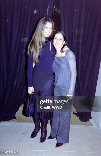 Actress Brooke Shields in Donna Karan with guest.