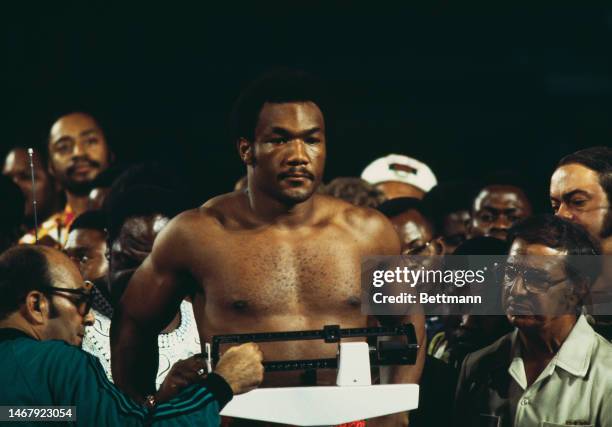 Heavyweight champion George Foreman pictured during weigh-in ahead of his fight against challenger Muhammad Ali in Kinshasa, Zaire, on October 26th,...