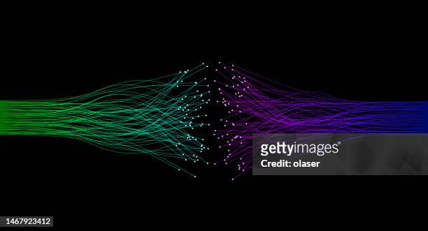 connecting - blue - green communication fibers - technology stock illustrations