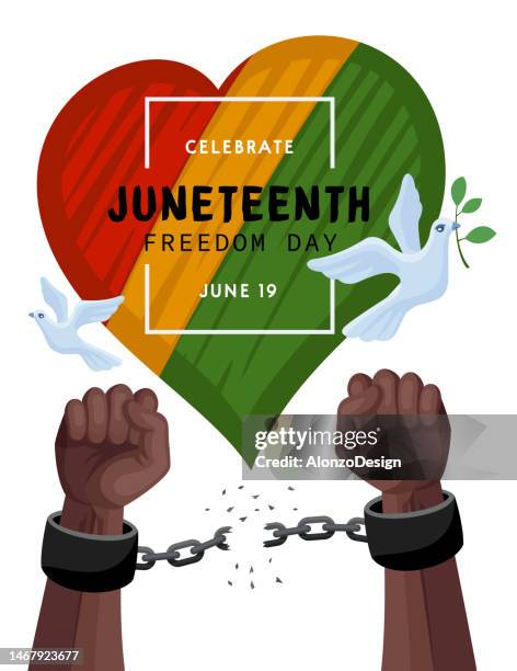 ilustrações de stock, clip art, desenhos animados e ícones de freedom. juneteenth freedom breaking chains. - slaves in chains
