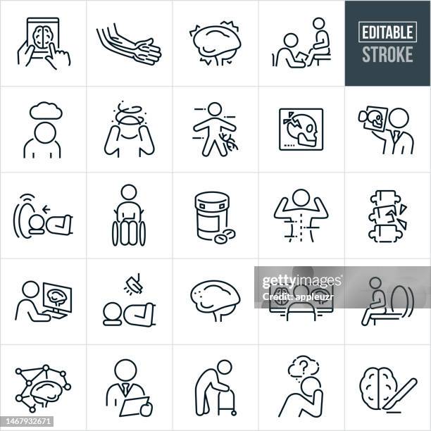 ilustrações de stock, clip art, desenhos animados e ícones de neurology and neurological disorders thin line icons - editable stroke - doença mental