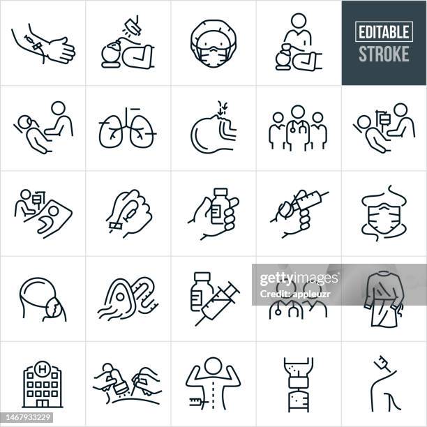 bildbanksillustrationer, clip art samt tecknat material och ikoner med anesthesiology and pain management thin line icons - editable stroke - sticker vector