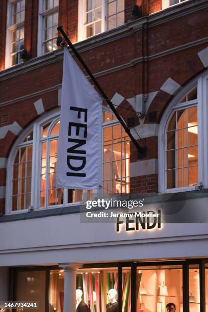 The exterior of a Fendi store photographed on February 18, 2023 in London, England.