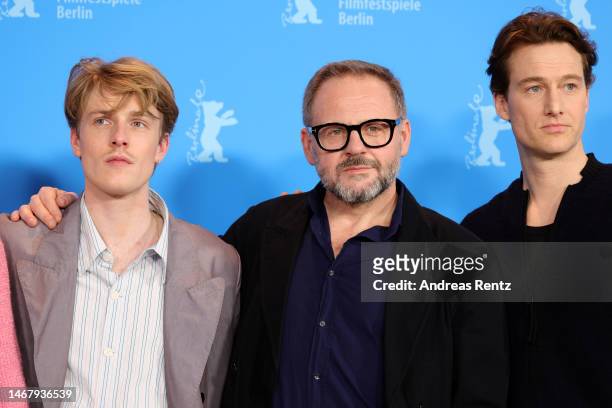 Louis Hofmann, Samuel Finzi and Alexander Fehling attend the "Seneca" photocall during the 73rd Berlinale International Film Festival Berlin at Grand...