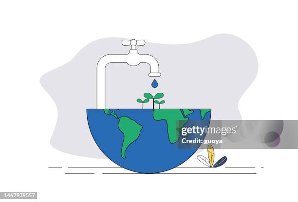 concept map of water conservation and environmental protection. - water valve 幅插畫檔、美工圖案、卡通及圖標