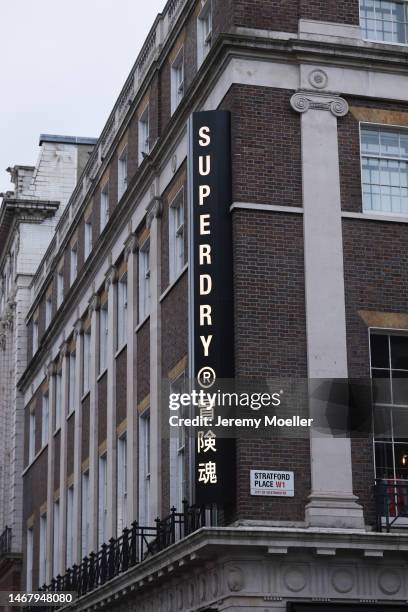 The exterior of a Superdry store photographed on February 18, 2023 in London, England.