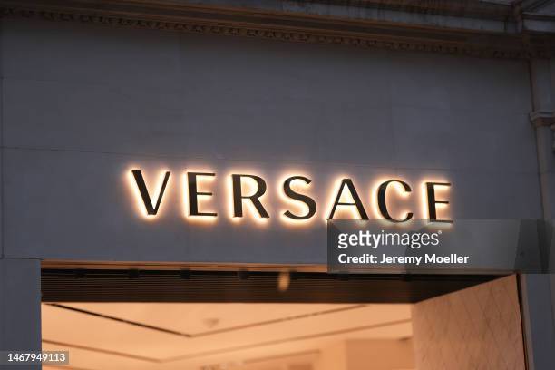 The exterior of a Versace store photographed on February 18, 2023 in London, England.