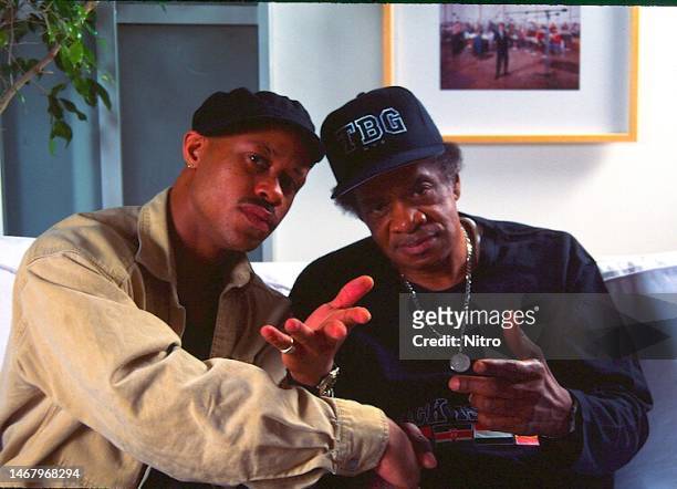 Portrait of American Rap musician Guru , of the duo Gang Starr, and Jazz musician Donald Byrd , New York, New York, circa 1995. The pair collaborated...