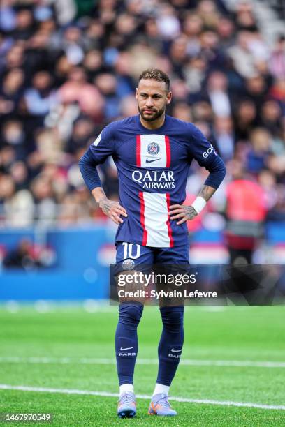 Neymar Jr of Paris SG during the Ligue 1 match between Paris Saint-Germain and Lille OSC at Parc des Princes on February 19, 2023 in Paris, France.