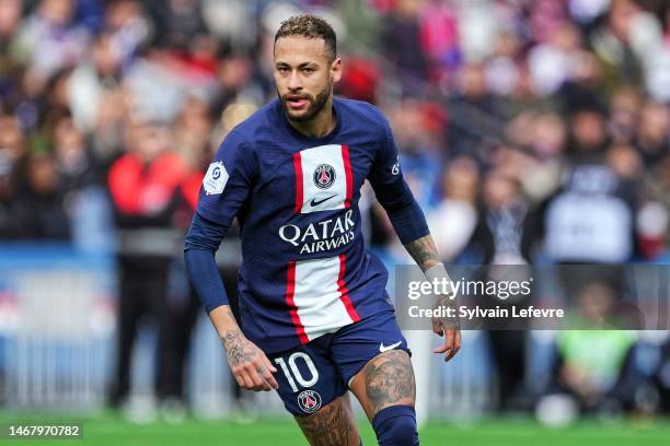 Neymar Jr of Paris SG during the Ligue 1 match between Paris Saint-Germain and Lille OSC at Parc des Princes on February 19, 2023 in Paris, France.