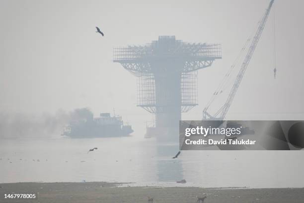haze engulfs river - engulfs stock pictures, royalty-free photos & images