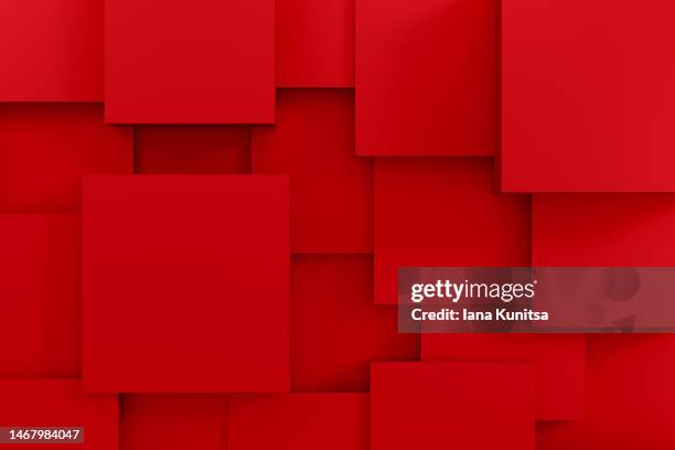 bright red monochrome 3d cubes background. - fond rouge photos et images de collection