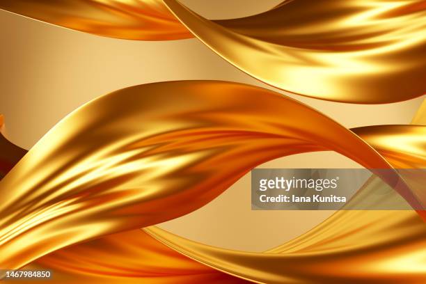 abstract glossy gold background. beauty 3d pattern. - metallic liquid stock pictures, royalty-free photos & images
