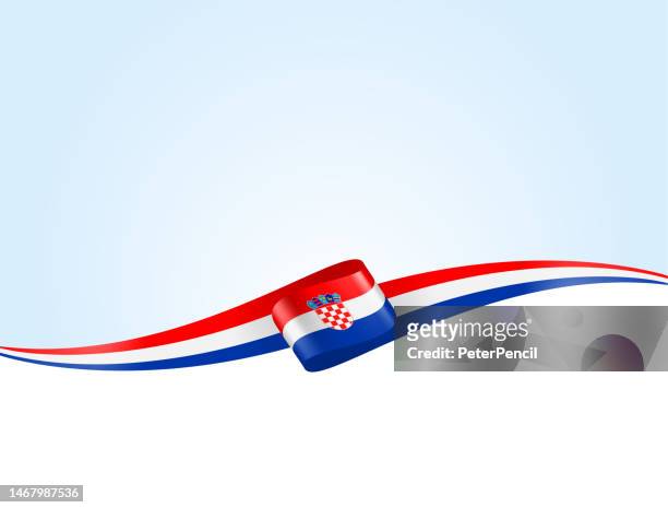 illustrazioni stock, clip art, cartoni animati e icone di tendenza di nastro della bandiera della croazia. bandiera croata lunga bandiera sullo sfondo. sagoma. spazio per la copia. illustrazione vettoriale - croatian flag