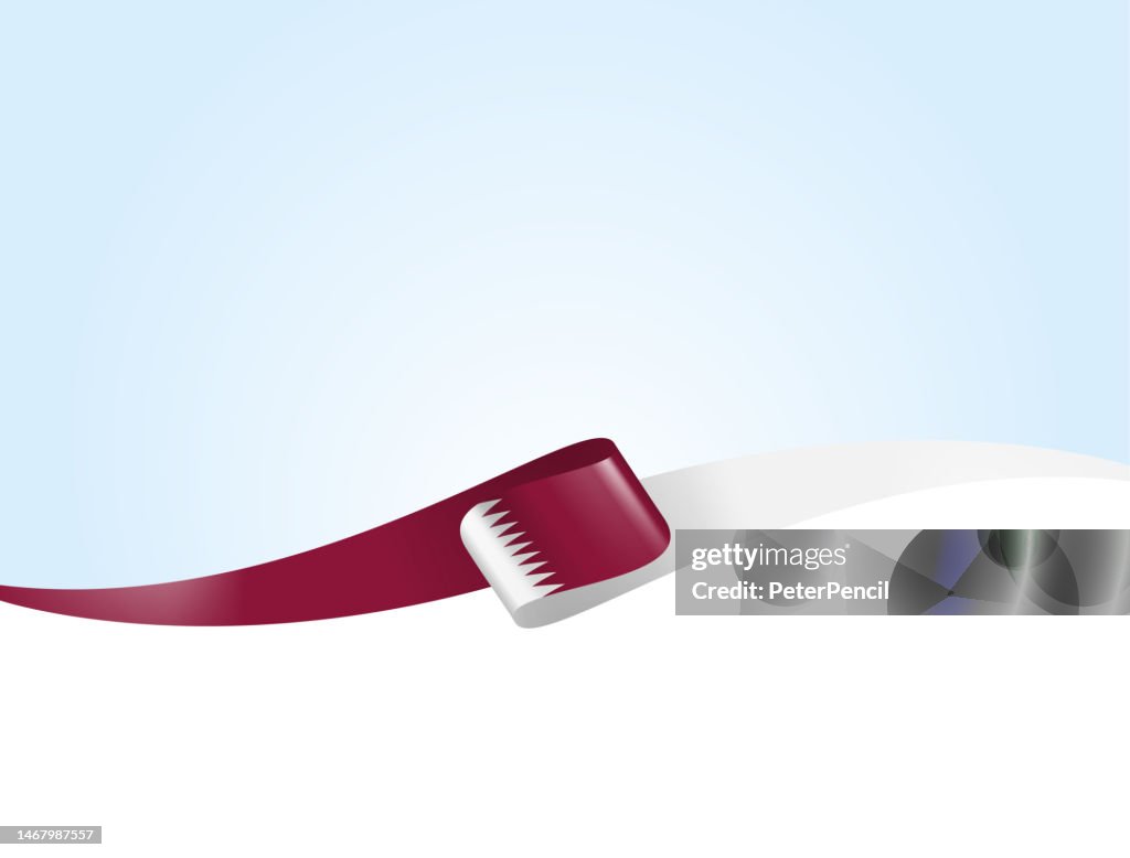 Qatar Flag Ribbon. Qatari Flag Long Banner on Background. Template. Space for Copy. Vector Stock Illustration