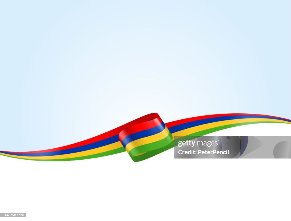 Mauritius Flag Ribbon. Mauritian Flag Long Banner on Background. Template. Space for Copy. Vector Stock Illustration