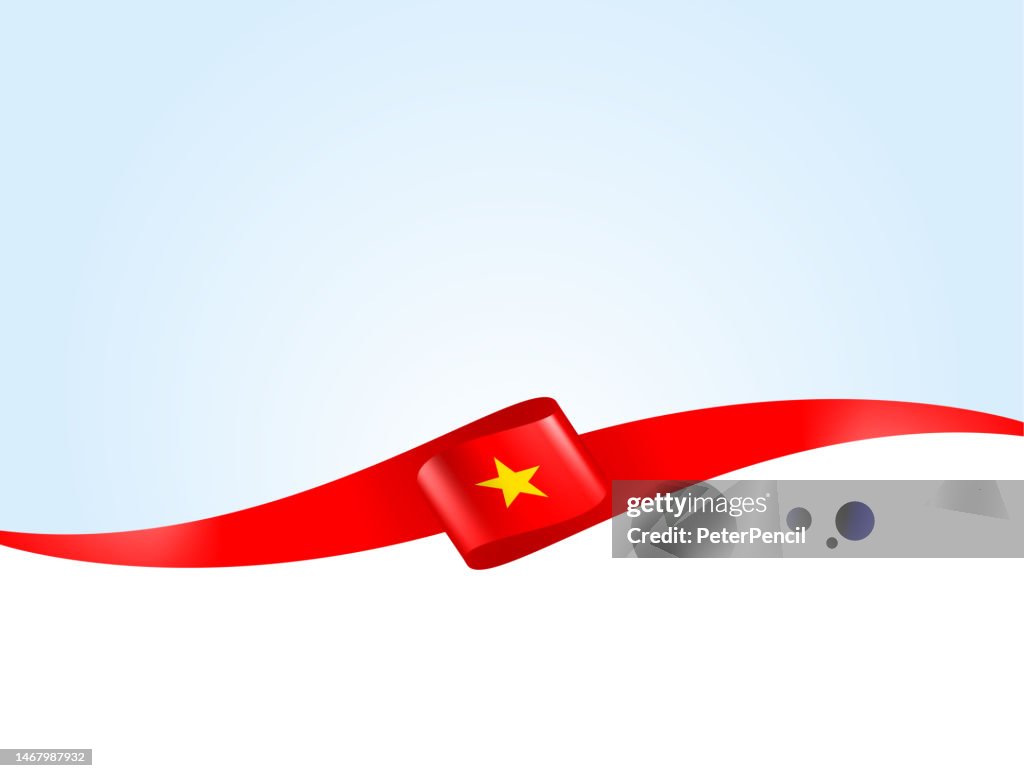 Vietnam Flag Ribbon. Vietnamese Flag Long Banner on Background. Template. Space for Copy. Vector Stock Illustration
