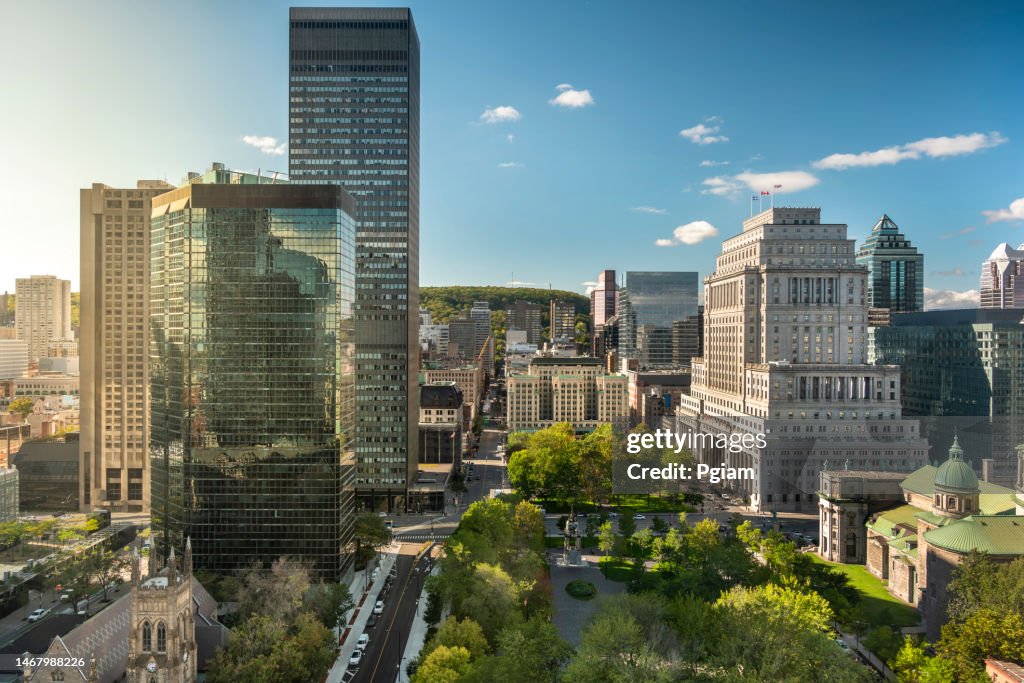Downtown city skyline daytime view of Montreal Canada