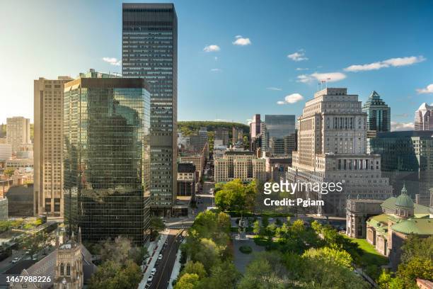 downtown city skyline daytime view of montreal canada - montréal stock pictures, royalty-free photos & images