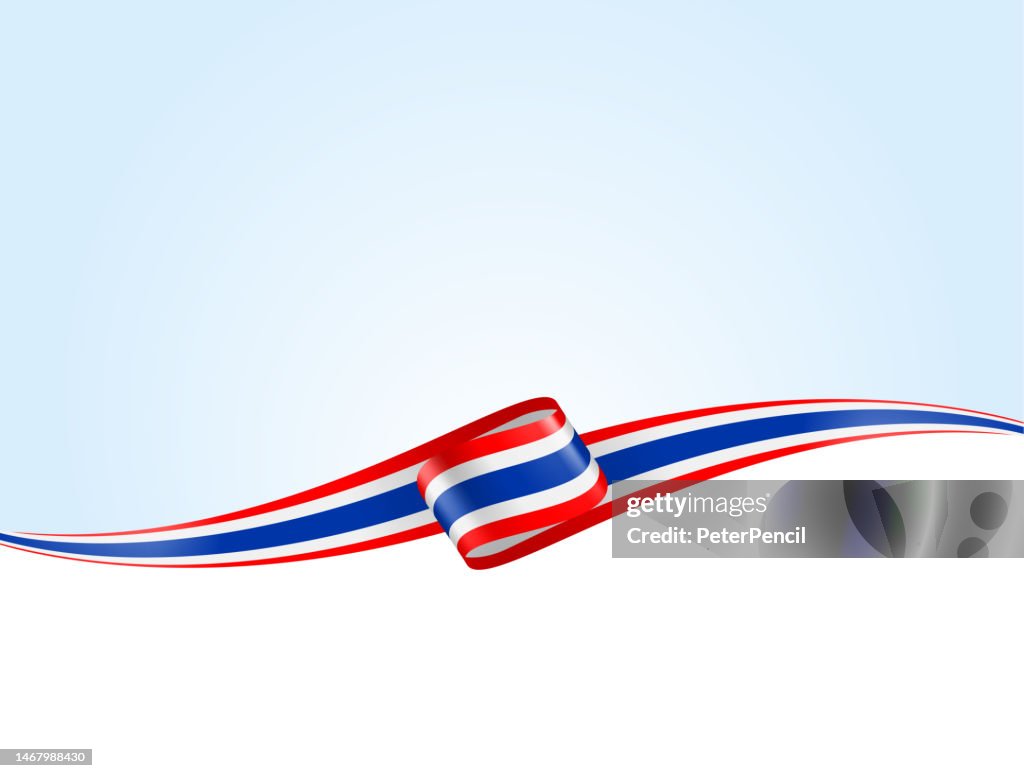 Thailand Flag Ribbon. Thai Flag Long Banner on Background. Template. Space for Copy. Vector Stock Illustration