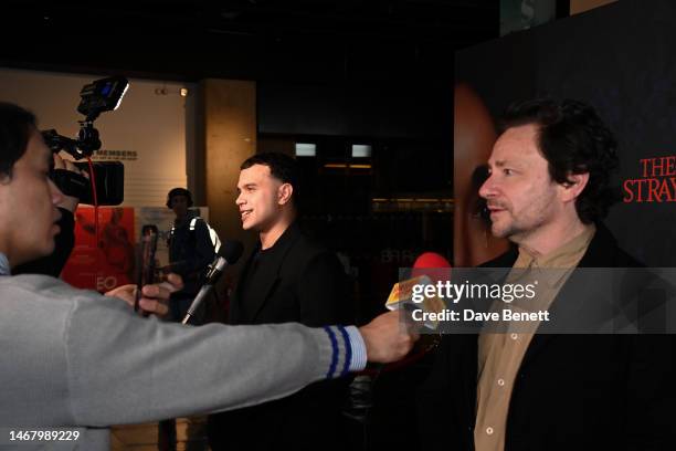 Justin Salinger speaks with the press ahead of a special screening of 'The Strays' at BFI Southbank on February 20, 2023 in London, England.