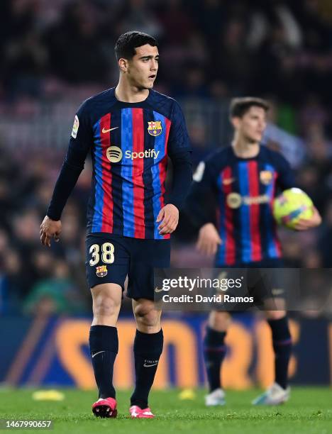 Alarcon of FC Barcelona looks on during the LaLiga Santander match between FC Barcelona and Cadiz CF at Spotify Camp Nou on February 19, 2023 in...