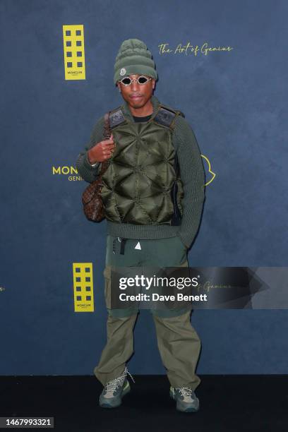 Pharrell Williams attends the Moncler Presents: The Art of Genius at Olympia London on February 20, 2023 in London, England.