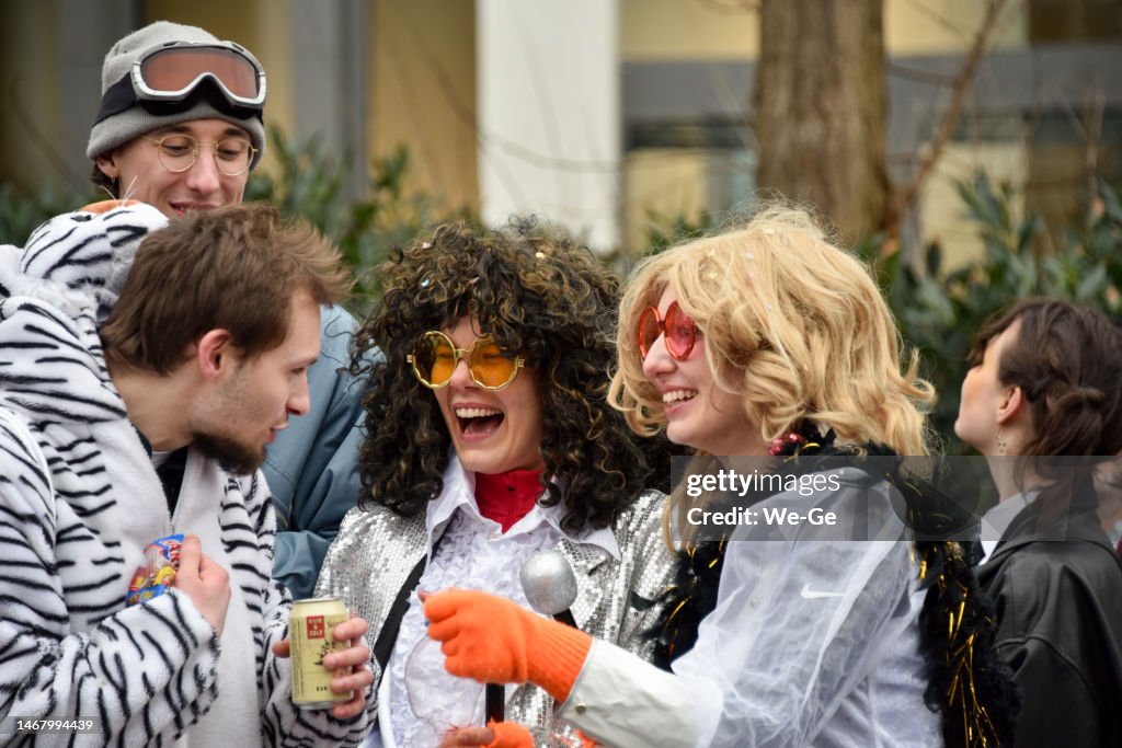 Traditional Rose Monday Carnival float (Rose Monday Parade) in Duesseldorf old town.