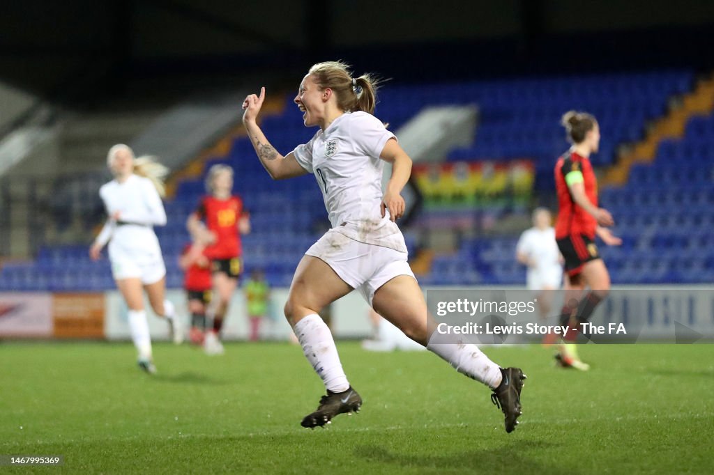 Addison England Angela Addison of England celebrates after scoring the team's second ...